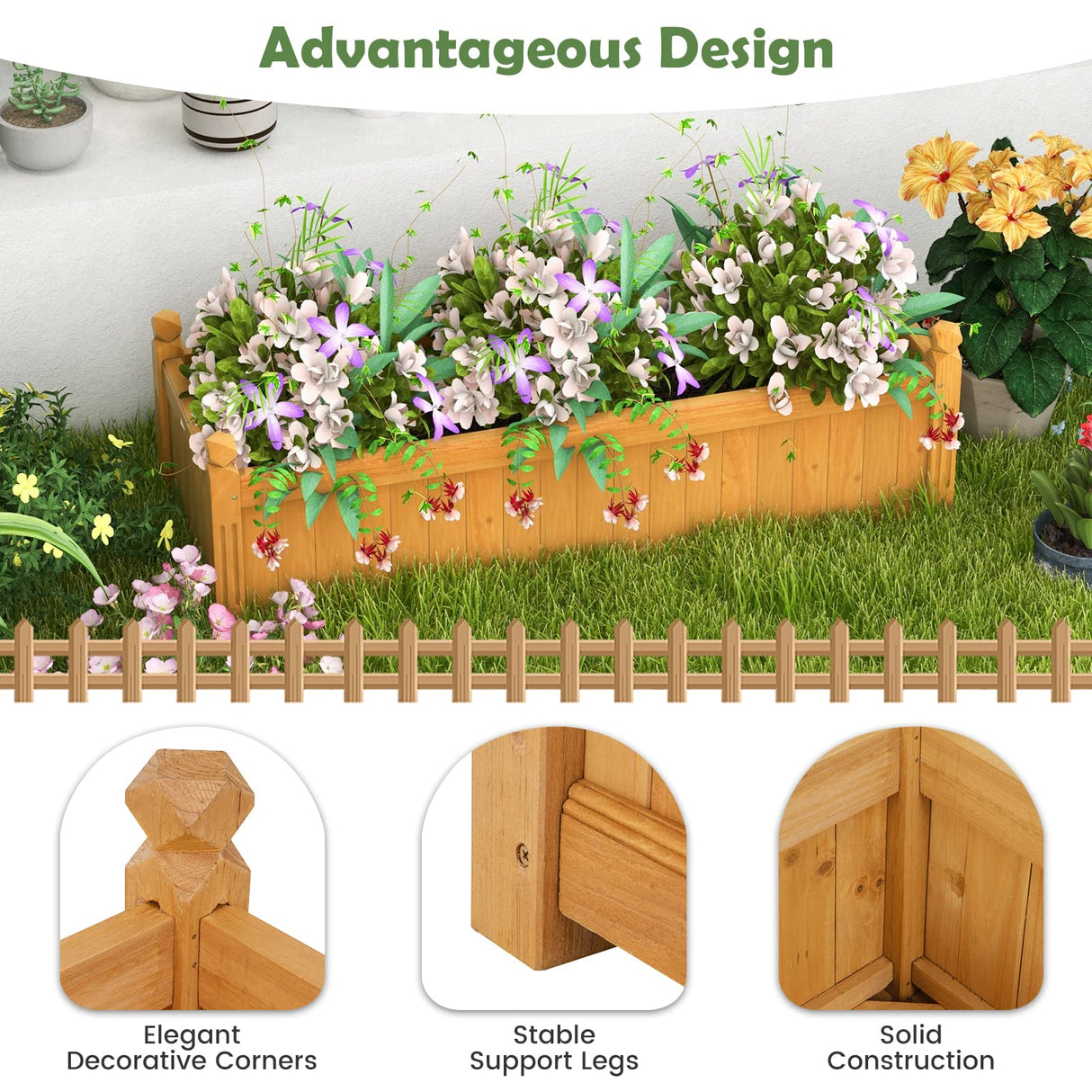 Giantex Raised Garden Bed, Wooden Planter w/Drainage Holes, Rectangular Plant Box for Vegetables Flowers Herbs Fruit Growing, Raised Container for Giantex