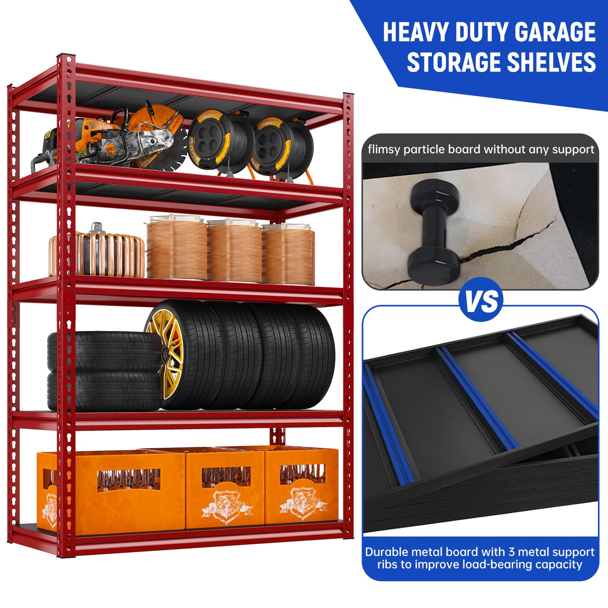 REIBII Storage Shelves Garage Shelving Garage Storage Shelves Heavy Duty Shelving Shelves Adjustable Metal Shelving 5 Tier Shelving Units and Storage REIBII