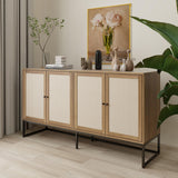 QEIUZON Modern Sideboard Cabinet, Accent Storage Cabinet with Rattan Doors and Adjustable Shelves, Freestanding Sideboard Storage Cabinet for Kitchen QEIUZON