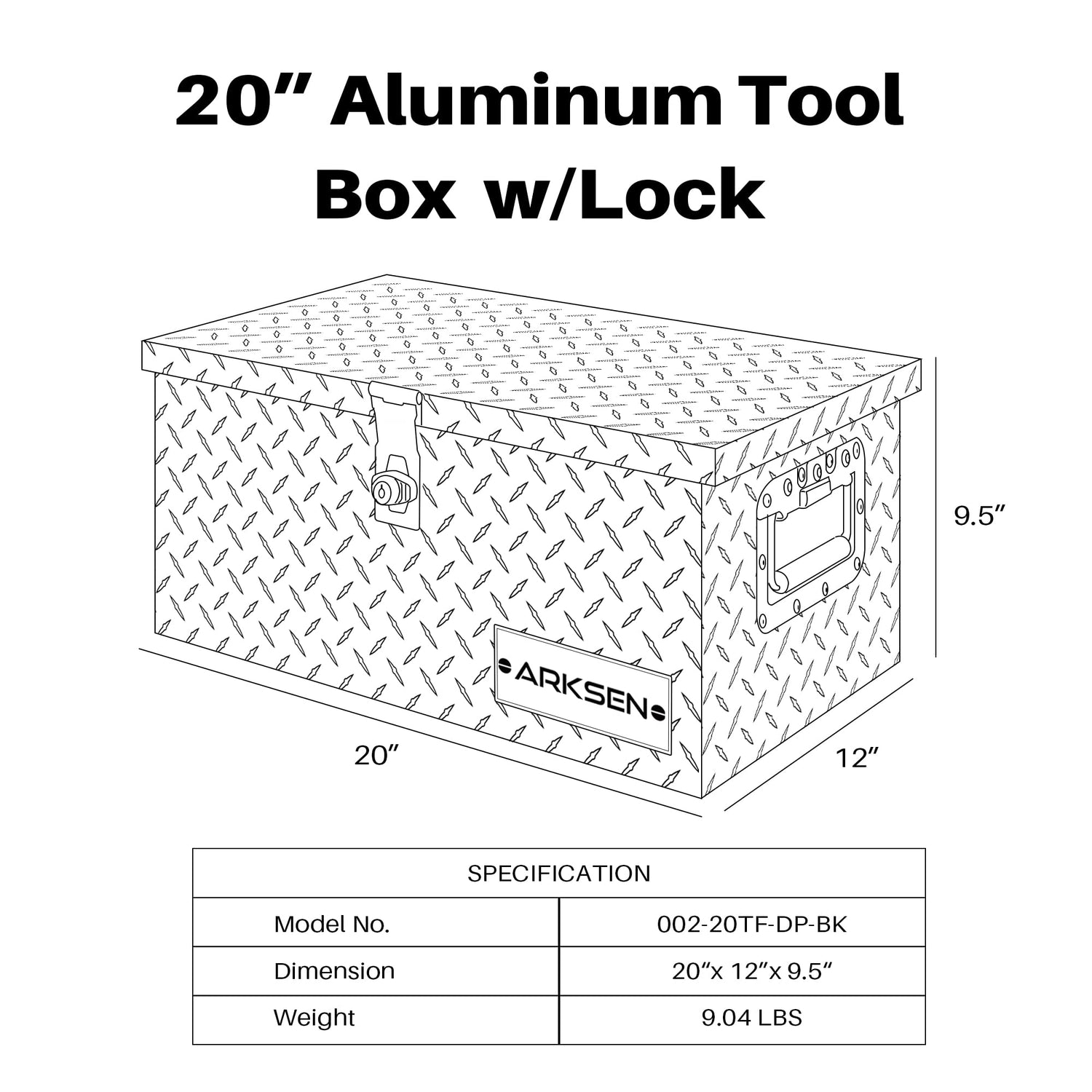 ARKSEN 20 Inch Heavy Duty Aluminum Diamond Plate Tool Box Chest Box Pick Up Truck Bed RV Trailer Toolbox Storage with Side Handle and Lock Keys – ARKSEN