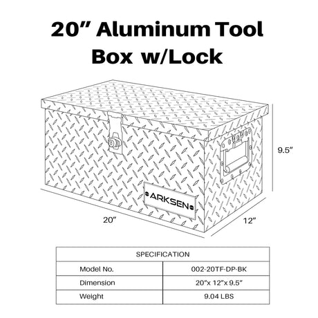 ARKSEN 20 Inch Heavy Duty Aluminum Diamond Plate Tool Box Chest Box Pick Up Truck Bed RV Trailer Toolbox Storage with Side Handle and Lock Keys – ARKSEN