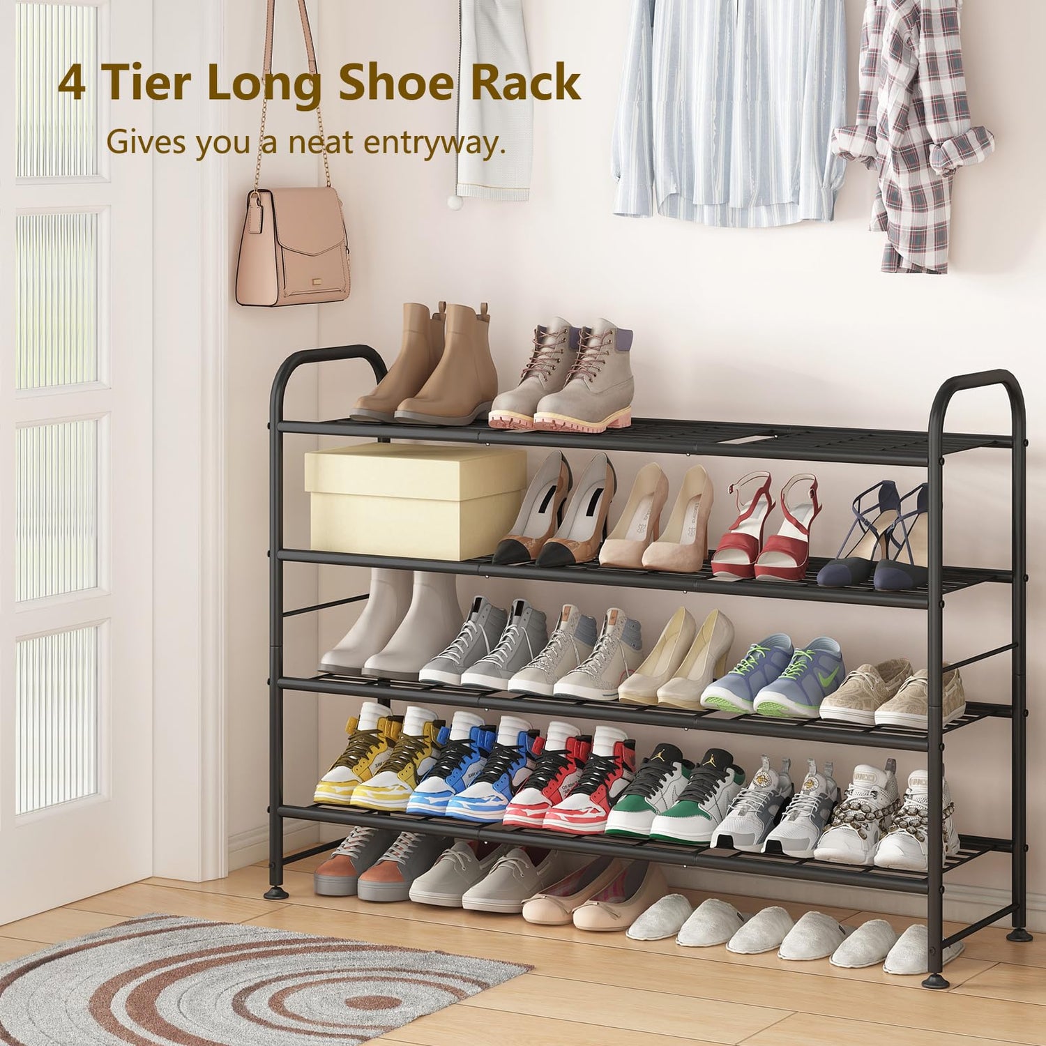 LINZINAR Shoe Rack 4 Tier Storage Organizer for Closet Entryway Metal Black LINZINAR