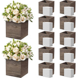 Suzile 12 Set 4 Inch Wooden Planter Box Square Wood Flower Box Rustic Cube Planter Box with Removable Foam Blocks Liner Square Vase for Centerpiece Suzile
