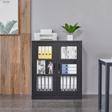 Anxxsu Metal Storage Cabinet with Glass Door, Locking Display Storage Cabinet with 2 Glass Doors and 2 Adjustable Shelves for Home, Office, Bedroom Anxxsu