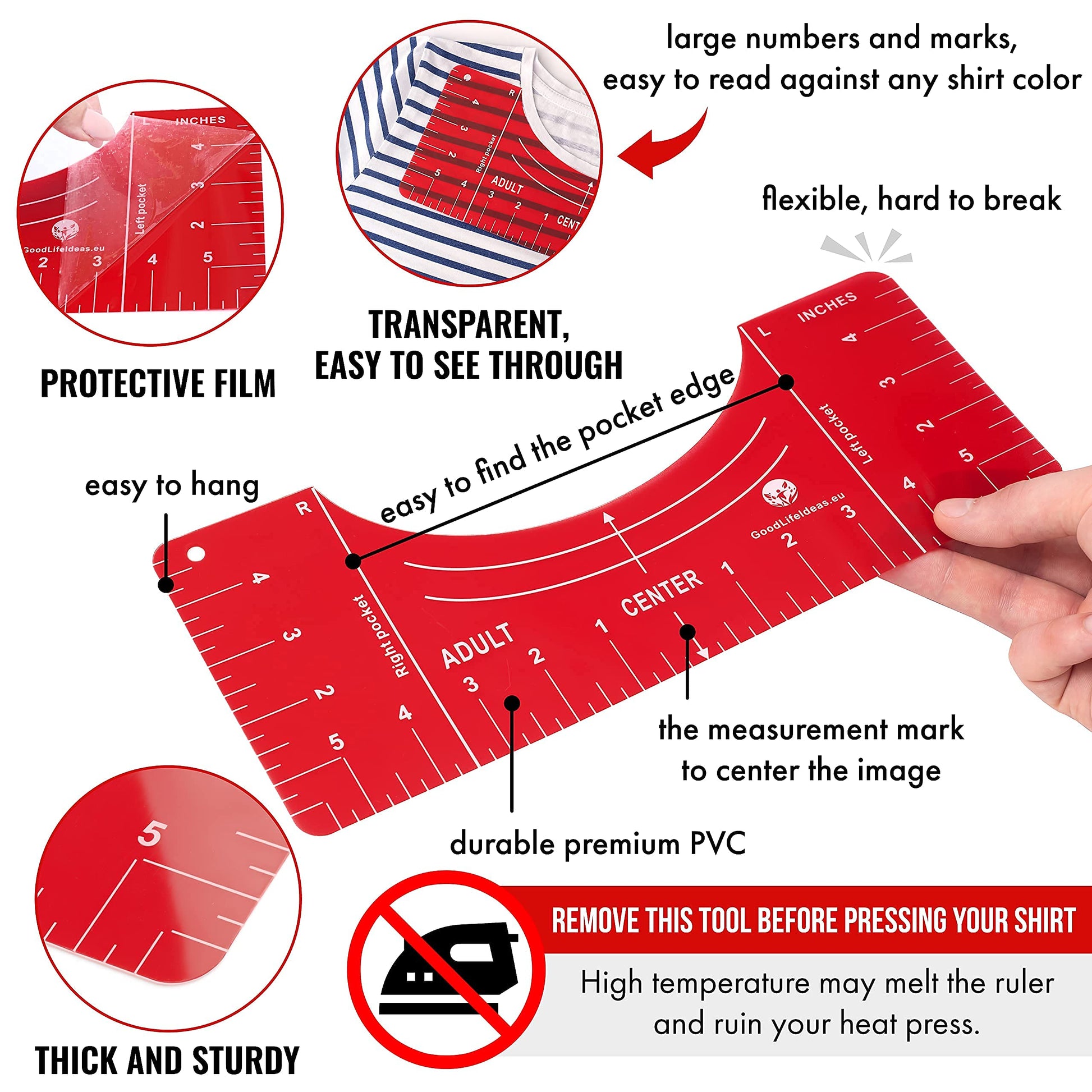 Tshirt Ruler Guide for Vinyl Alignment - T Shirt Ruler Guide for Heat Press, Shirt Measurement Tool for Heat Press, T-Shirt Ruler Centering Guide - WoodArtSupply