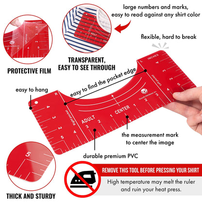 Tshirt Ruler Guide for Vinyl Alignment - T Shirt Ruler Guide for Heat Press, Shirt Measurement Tool for Heat Press, T-Shirt Ruler Centering Guide - WoodArtSupply