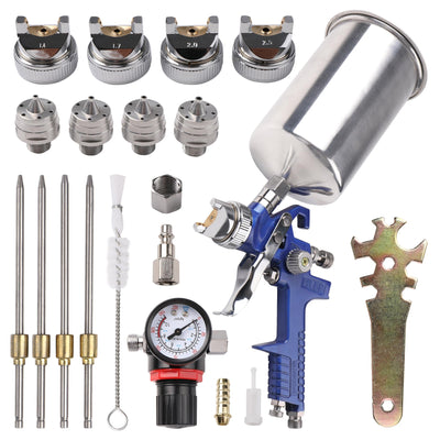 Zeinlenx HVLP Gravity Feed Spray Gun, Automotive Air Paint Spray Gun Kit with 4 Nozzles,1.4mm 1.7mm 2.0mm and 2.5mm, 1000cc Aluminum Cup, Suitable