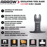 Arrow OSC109-1, 4-IN-1 Drywall Oscillating Tool Blade for Electrical Outlet Boxes, Recessed Lights, PVC, Universal, Fits Most Multitools Arrow Fastener