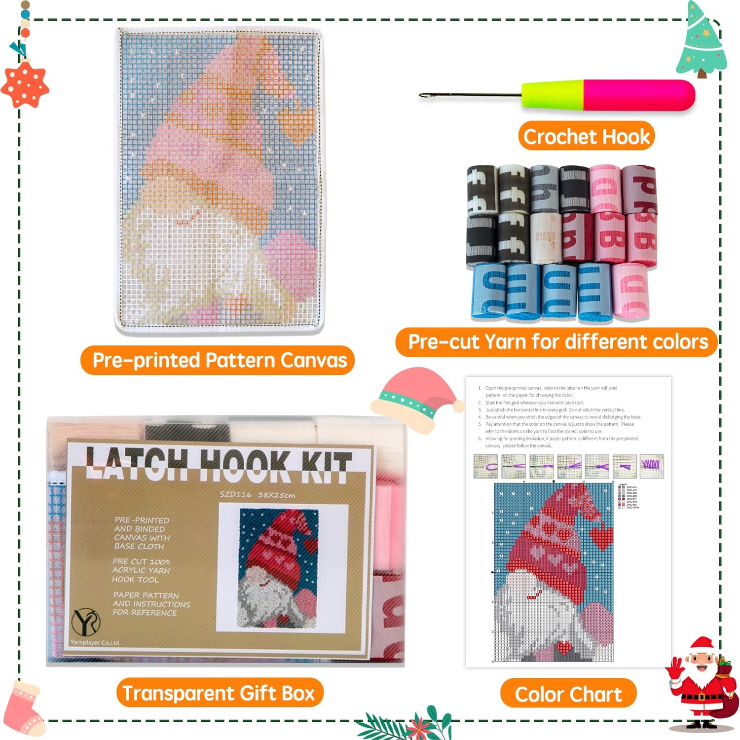 YP Latch Hook Kits for Kids Adults DIY Rug Tapestry Kits with Printed Canvas Embroidery Kits Festival Gifts Home Decoration (C, 18.1inch X 12.6inch) YP