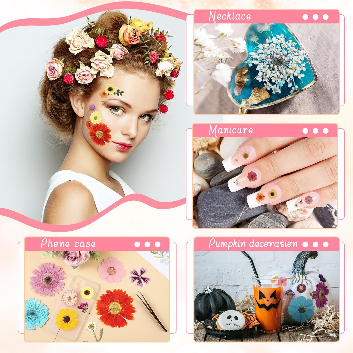 eBoot 72 Pcs Dried Pressed Flowers for Resin Molds Real Pressed Flowers Dry Leaves Bulk Natural Herbs Kit for Scrapbooking DIY Art Crafts Jewelry EBOOT