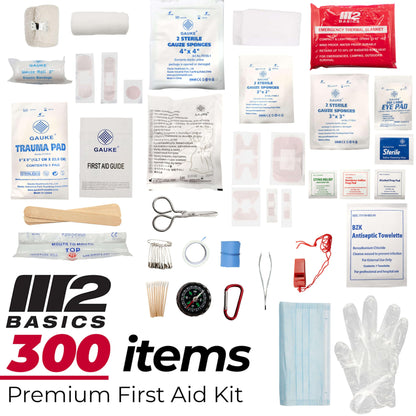 M2 BASICS Professional 300 Piece (40 Unique Items) First Aid Kit | Emergency Medical Kits | Home, Business, Camping, Car, Office, Travel, Vehicle, - WoodArtSupply