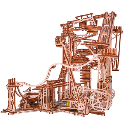 Wood Trick Wooden Marble Run Spiral Wooden 3D Puzzles for Adults and Kids to Build - 13x13 - Electric Driven - Roller Coaster Mechanical Wooden Model
