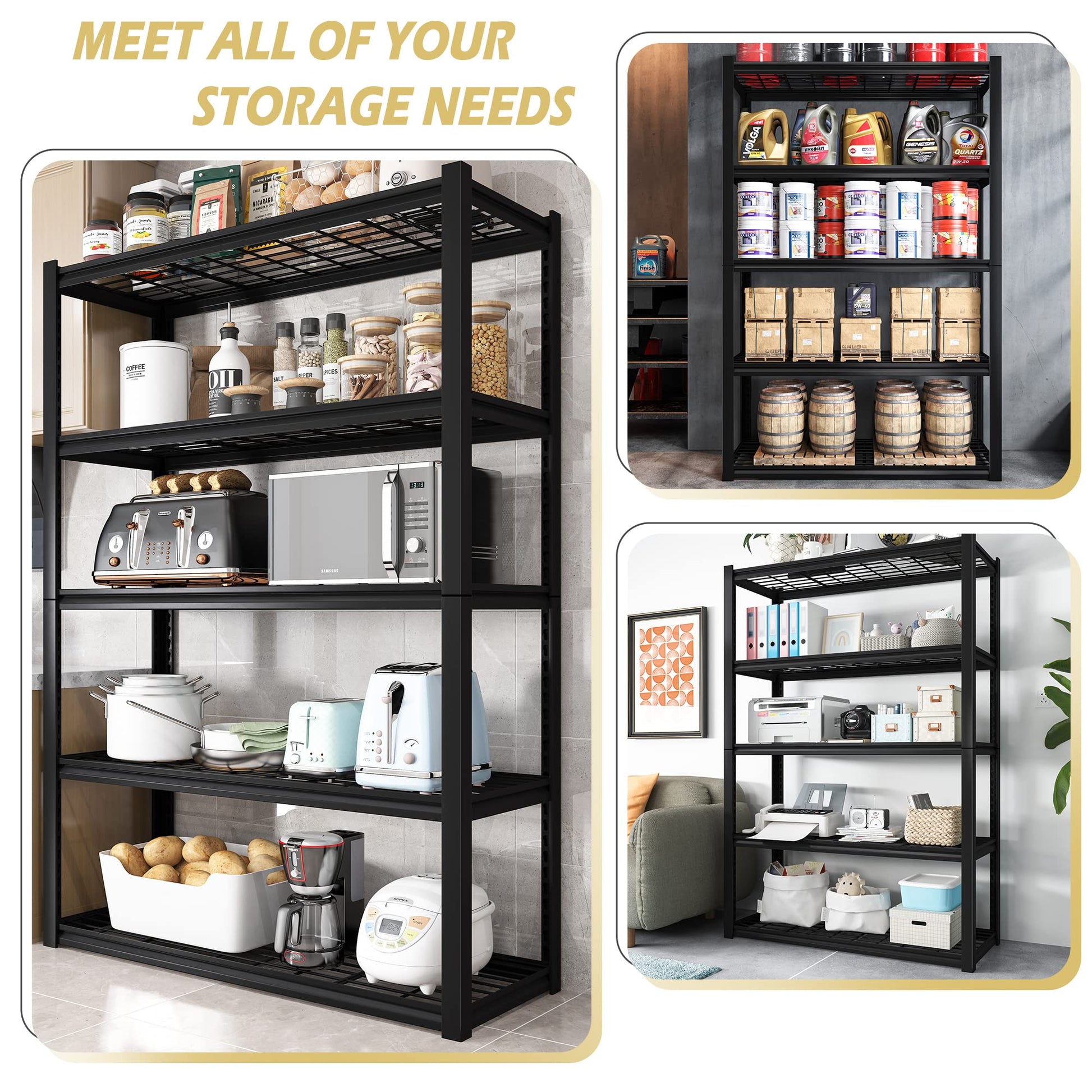 REIBII 40" Wide Garage Storage Shelves Heavy Duty Shelving Unit,72" Tall Garage Shelving for Storage with 5 Tier Adjustable Metal Wire Shelving Unit - WoodArtSupply