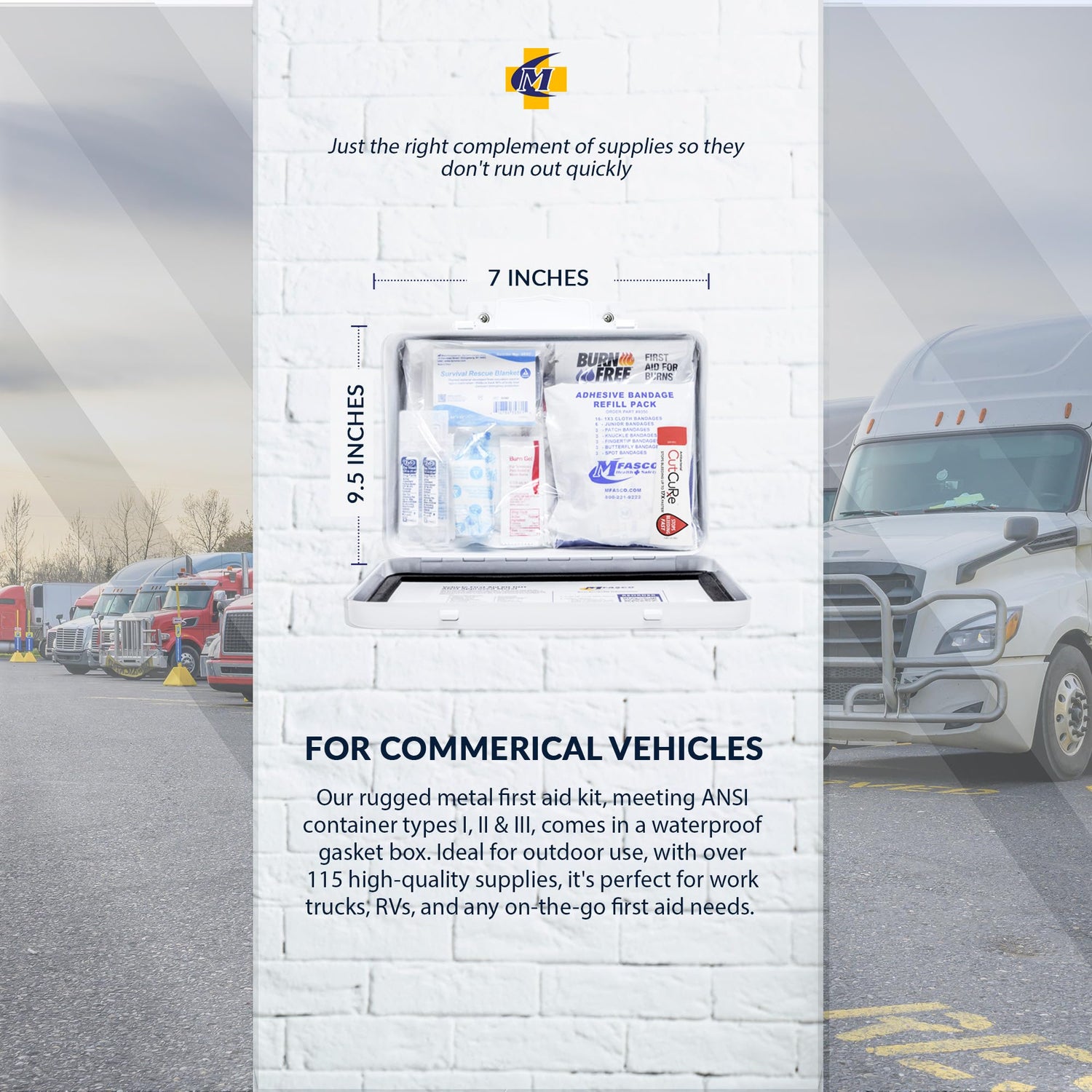 MFASCO Vehicle First Aid Kit - Compact Metal Kit - Portable & Mountable - Safety Kit for Commercial Vehicles & Workplace - DOT ANSI OSHA Compliant - MFASCO