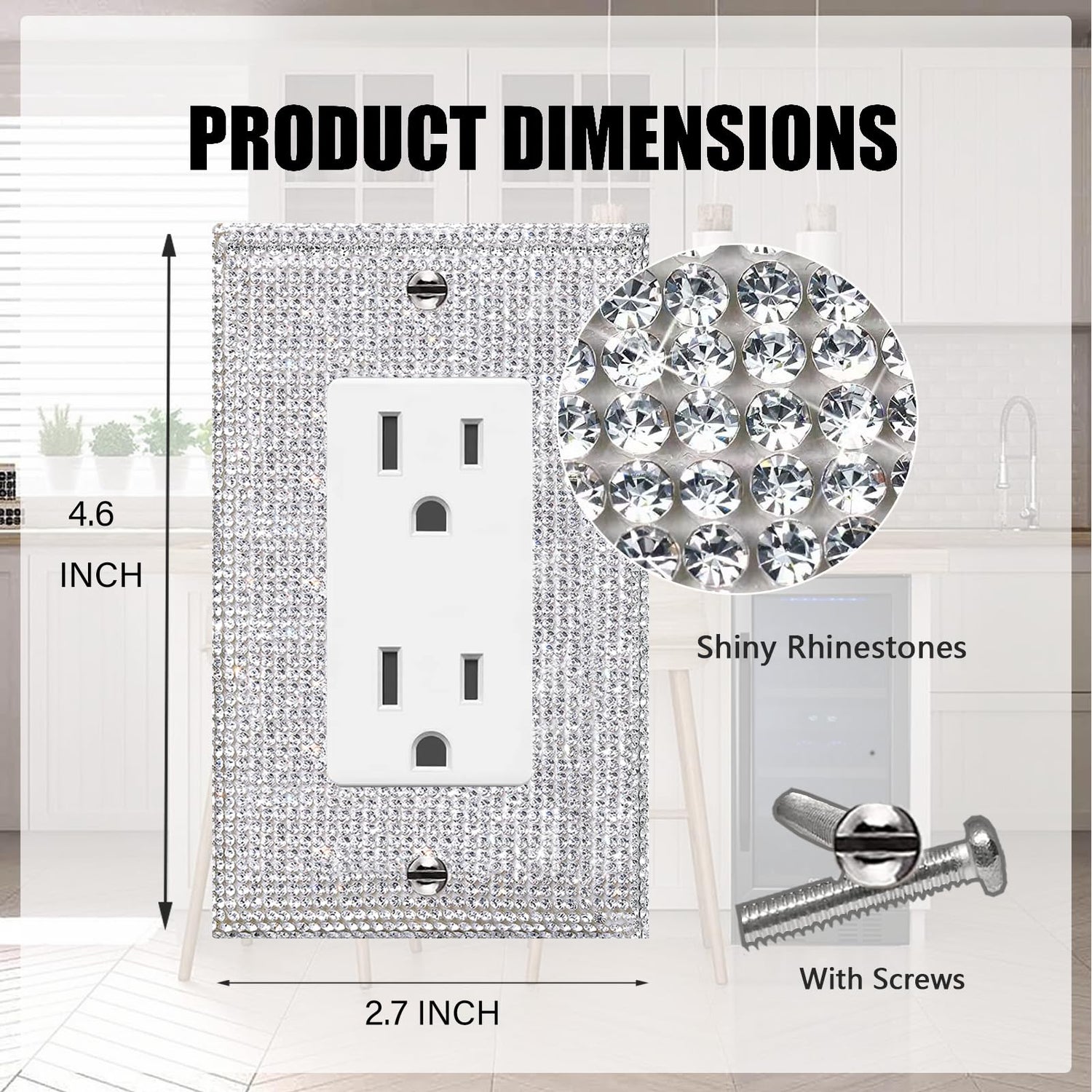 Gaocai 1 Pcs Shiny Silver Rhinestones Outlet Covers Wall Plate Single Toggle Decorative Switch Plates And Outlet Covers Rhinestones Light Switch Gaocai
