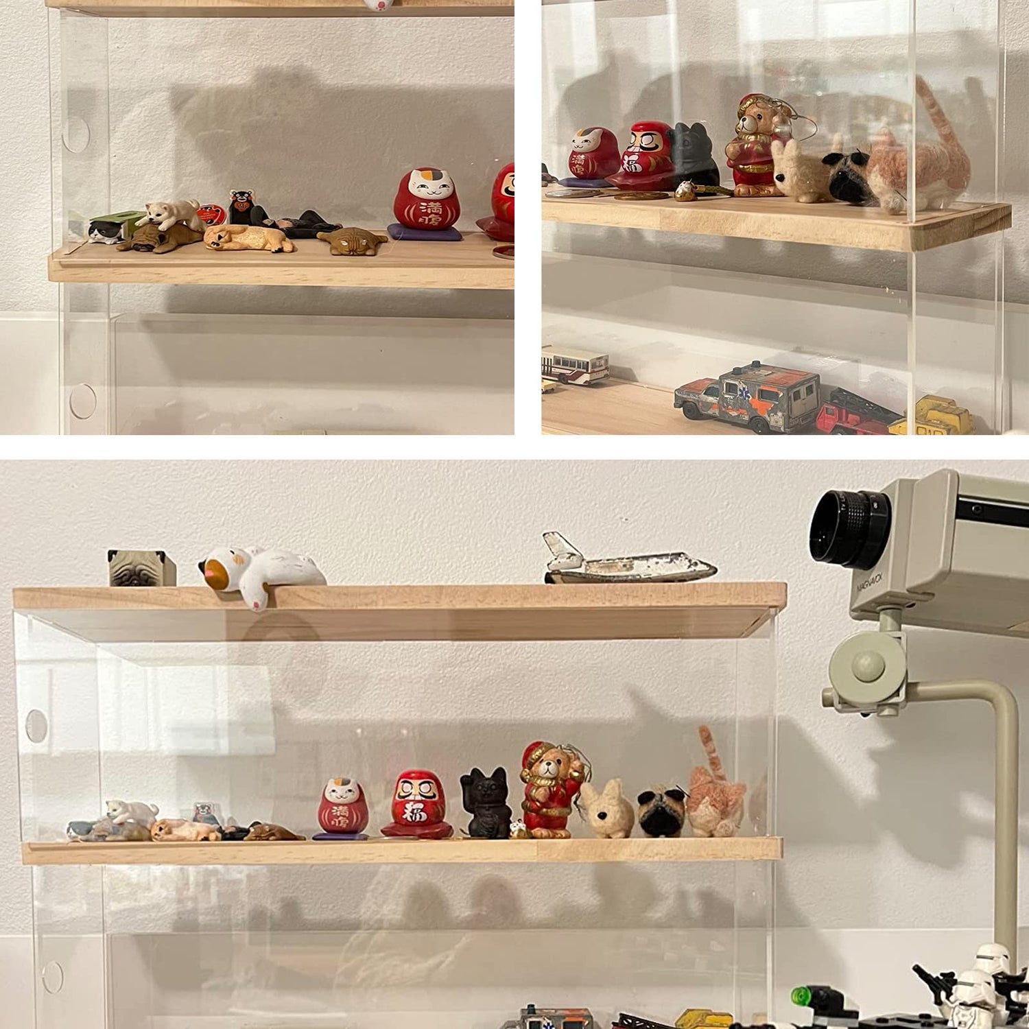 Clear Acrylic Display Shelf Case for Mini Funko Pop, Wooden Display Stand Riser 2 Layer Storage Rack for Decoration Action Figures Collectibles Toys, ELEpure