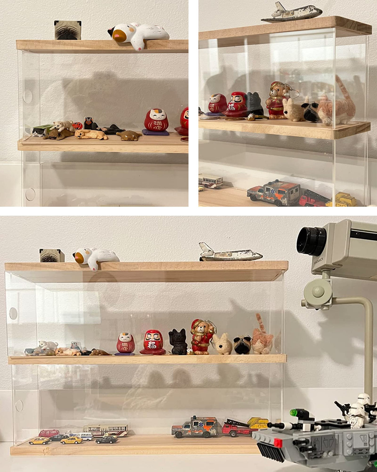 Clear Acrylic Display Shelf Case for Mini Funko Pop, Wooden Display Stand Riser 2 Layer Storage Rack for Decoration Action Figures Collectibles Toys, ELEpure