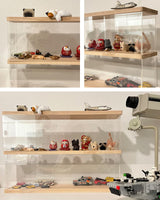 Clear Acrylic Display Shelf Case for Mini Funko Pop, Wooden Display Stand Riser 2 Layer Storage Rack for Decoration Action Figures Collectibles Toys, ELEpure