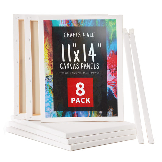 Crafts 4 All Stretched Canvas Boards for Painting - 8 Pack of 11x14 Blank Art Canvases, Framed Canvas for Painting with Acrylic & Oil Paint, Pencil, - WoodArtSupply