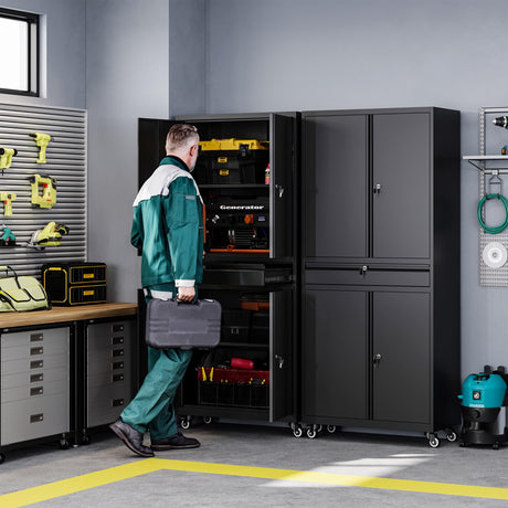 Letaya Metal Garage Storage Cabinet with Wheels,72“ Rolling Tool Cabinet with 4 Door Lock-Adjustable Shelves and Drawer for Garage Home Office Letaya