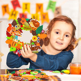 Whaline 12 Kits Fall Leaf Wreath Craft Kits Glitter Thanksgiving 3D Foam Wreath Signs with Maple Leaves Pumpkin Wiggle Eyes for Kids DIY Crafts Fall Whaline