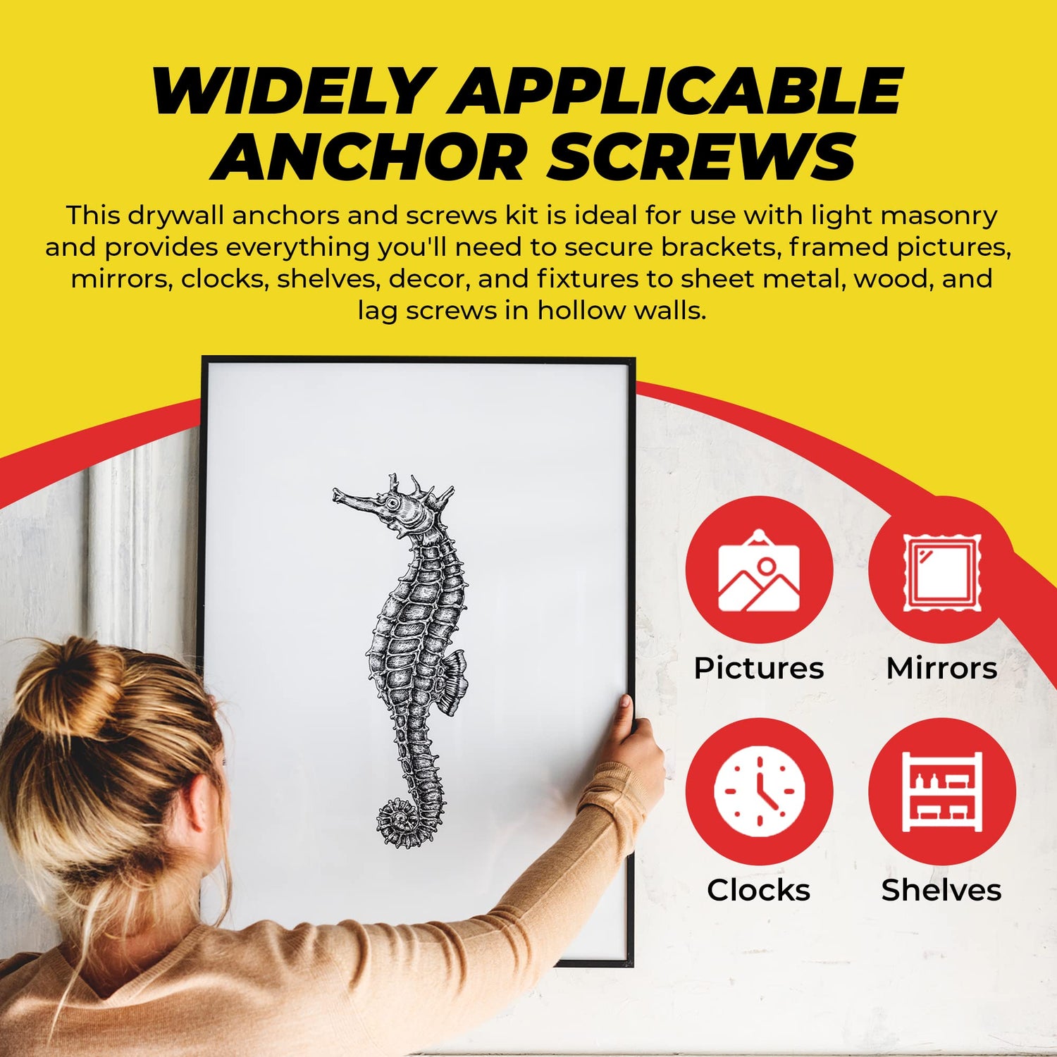 Qualihome Ribbed Plastic Drywall Anchor Kit - Wall Anchors and Screws for Drywall Includes Anchors, & Screws, 1 Masonry Drill Bit - Mounting Tolls Qualihome