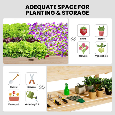 COSTWAY Raised Garden Bed, Wood Planter Box with Storage Shelf and for Vegetables, Flowers & Herbs, 2-Tier Elevated Garden Planter Bed for Backyard, COSTWAY