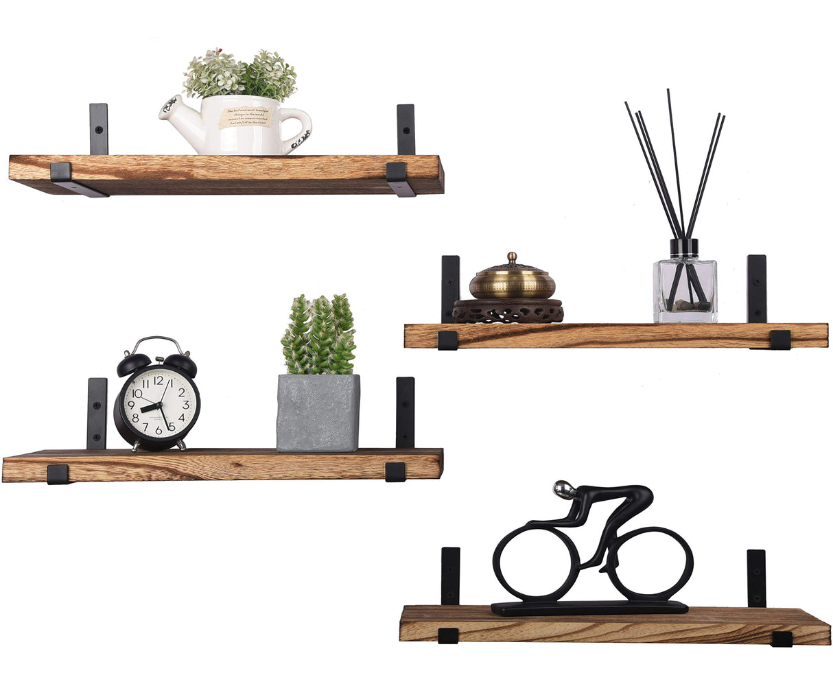 HXSWY Rustic Wood Floating Shelves for Wall Farmhouse Wooden Wall Shelf for Bathroom Kitchen Bedroom Living Room Set of 4 Light Brown HXSWY