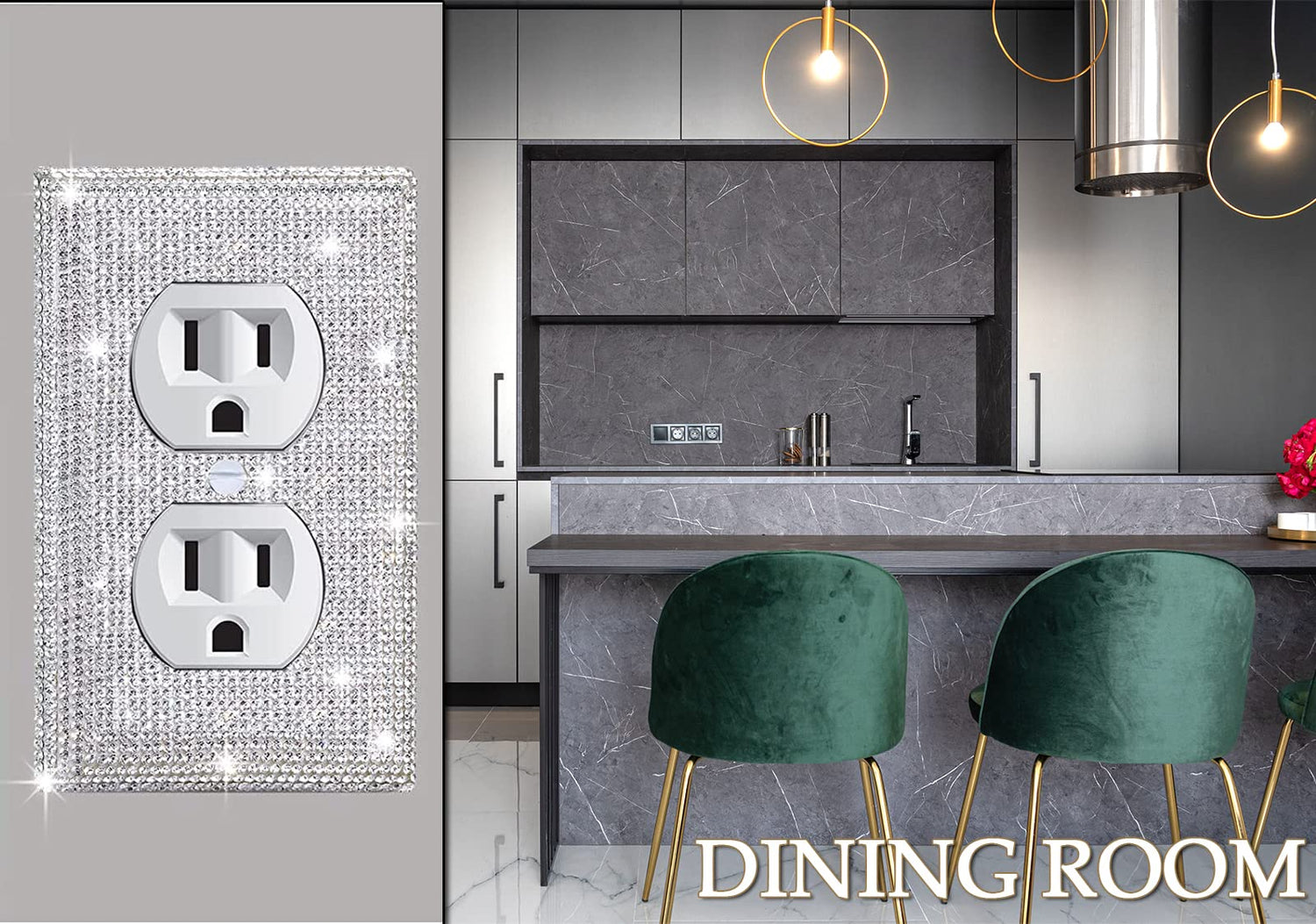 4 Pack Silver Shiny Rhinestones Wall Plates Bling Light Switch Cover Plate Crystal Decorative Diamond Outlet Covers Durable Switch Covers Decor for DOPHZEEY