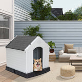 Pet Republic Large Plastic Dog House Indoor Outdoor Doghouse Dog Kennel Easy to Assemble Puppy Shelter w/Air Vents Elevated Floor Waterproof Pet Republic