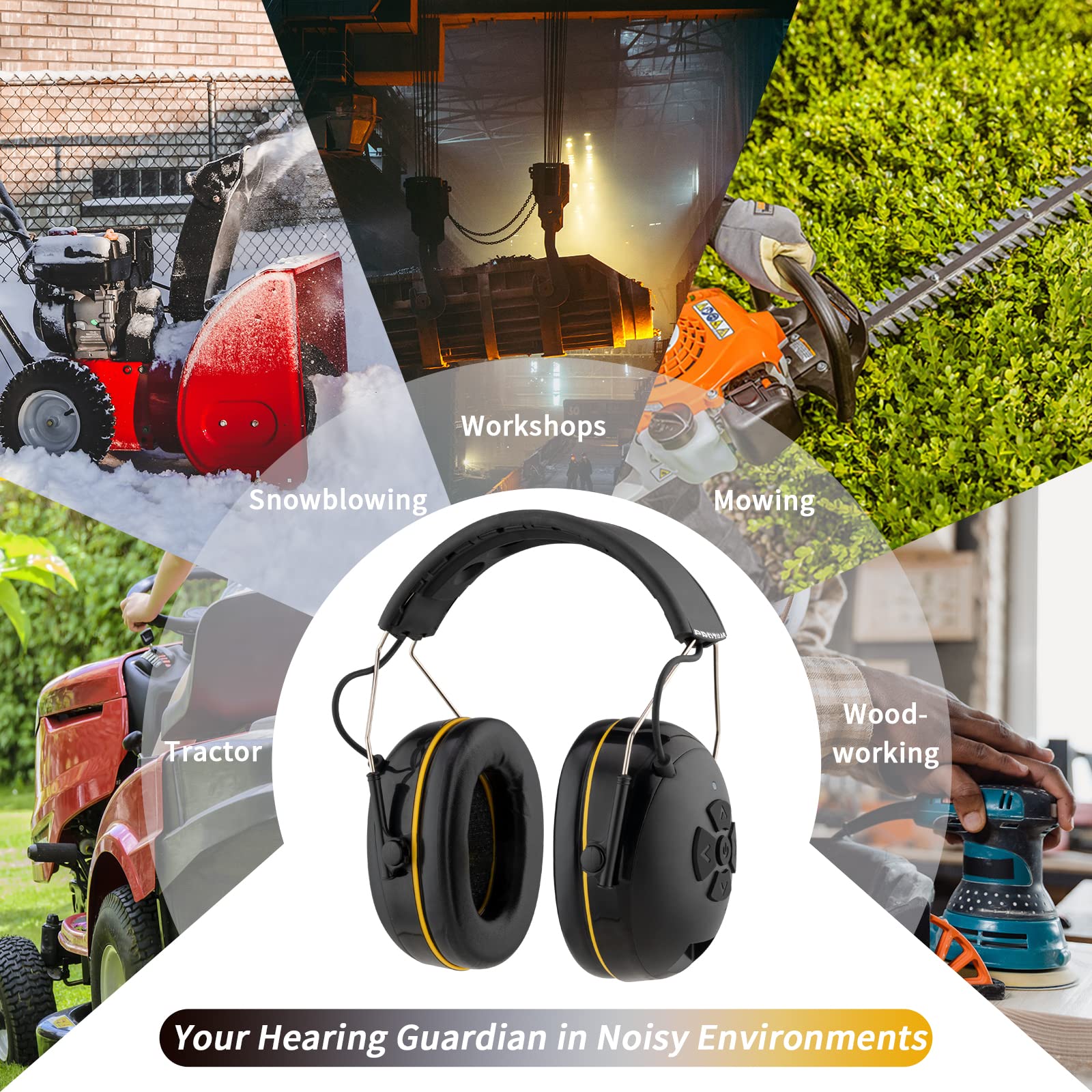 inf protear (Upgraded E6850 Bluetooth Hearing Protection with Integrated Microphone, High-Fidelity Speakers,48H+Playtime, Ideal Ear Muffs for Noise - WoodArtSupply