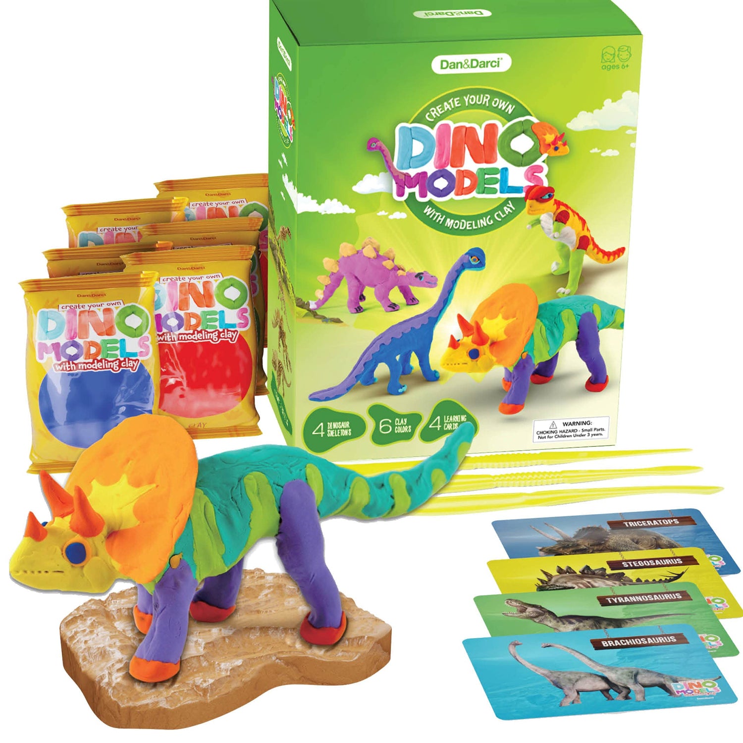 Dino Models, Clay Craft Kit - Dinosaur Arts and Crafts for Kids- Build a Dinosaur Gifts for Boys & Girls - Build 4 Dinos with Air Dry Magic Modeling Dan&Darci