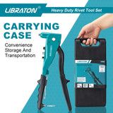 Libraton Heavy Duty Rivet Gun, Pop Rivet Gun Set, Professional Hand Riveter, Manual Riveting Tool with 110Pcs Rivets and 4 Interchangeable Heads, for LIBRATON
