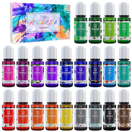 Alcohol Ink Set - 22 Colors x 0.35oz Alcohol Based Ink for Epoxy Resin Painting, Resin Petri Dish Making - Concentrated Alcohol Paint Color Dye for - WoodArtSupply