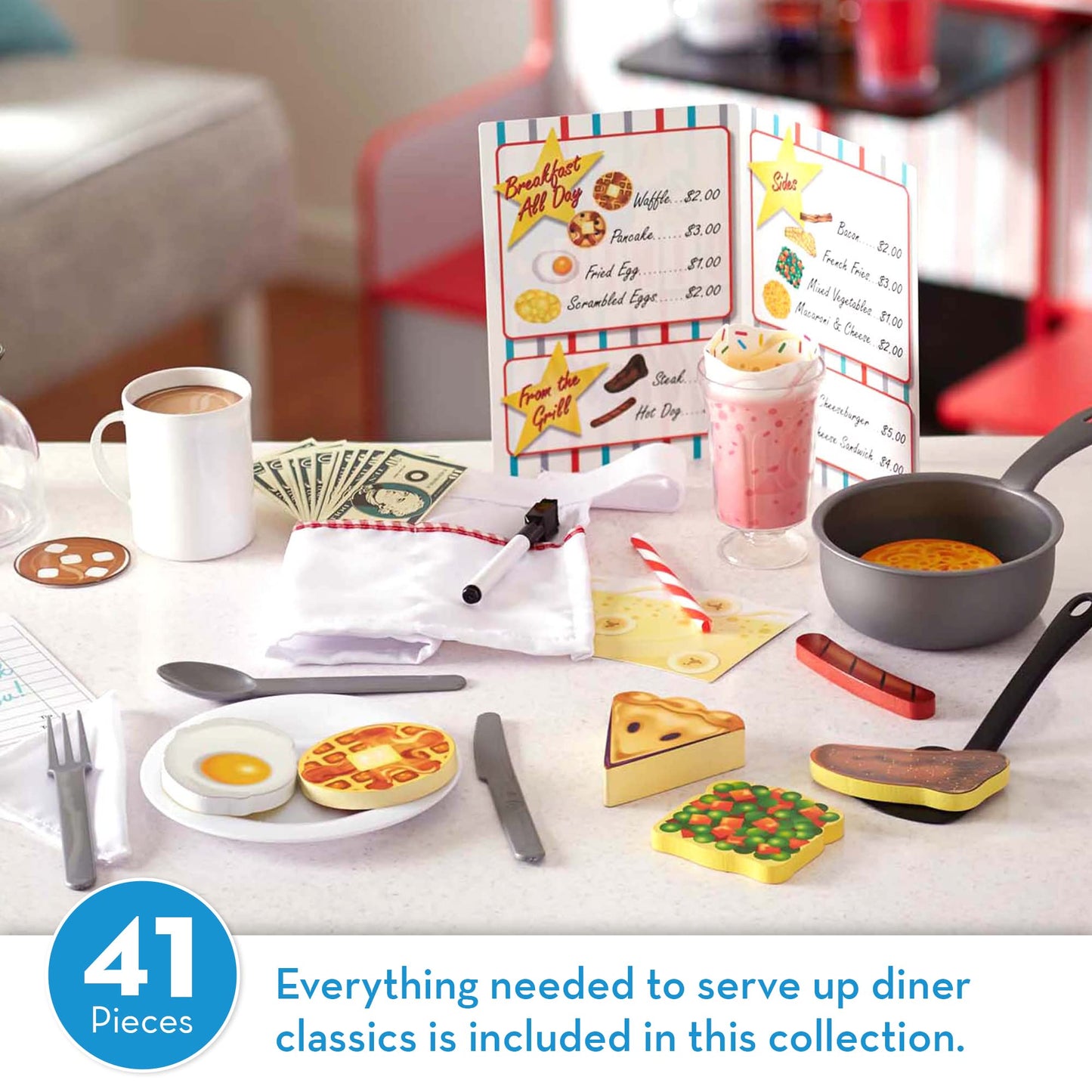 Melissa & Doug Star Diner Restaurant Play Set (41 pcs) - Pretend Play Food, Restaurant Toy Set With Cookware, Utensils For Kids, Diner Playset for - WoodArtSupply