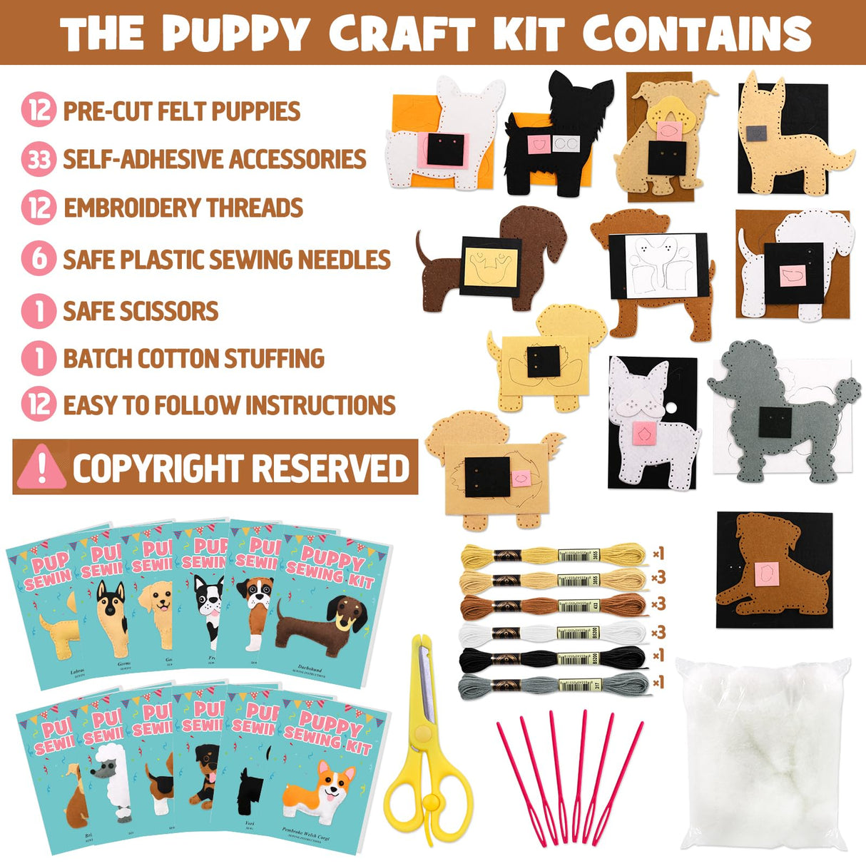 CiyvoLyeen Puppy Craft Kit Kids DIY Crafting and Sewing Set Dog Stuffed Animal Felt Plushie for Girls and Boys Educational Beginners Sewing Set CiyvoLyeen