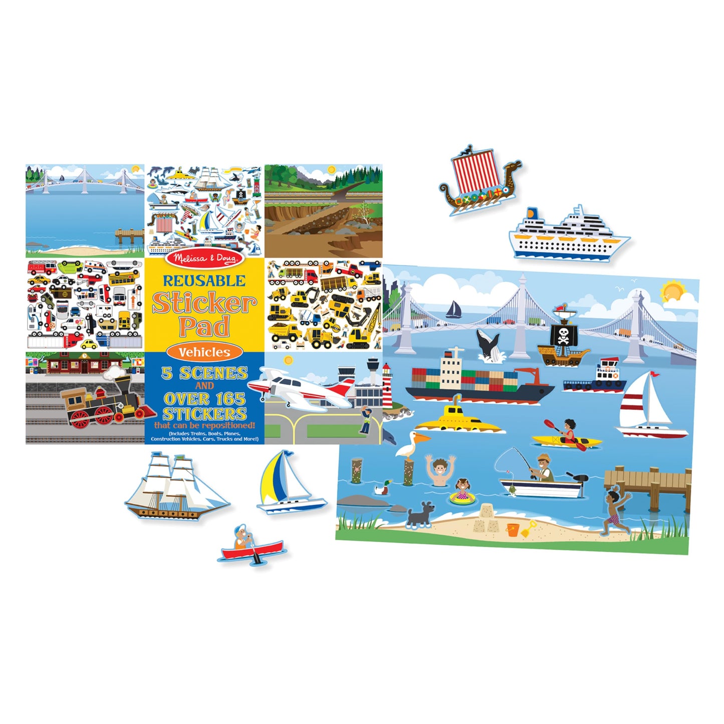 Melissa & Doug Reusable Sticker Pad: Vehicles-165+ Reusable Stickers | Melissa & Doug Kids Reusable Sticker Pad: 165+ Trucks,Trains,Planes,Cars - WoodArtSupply