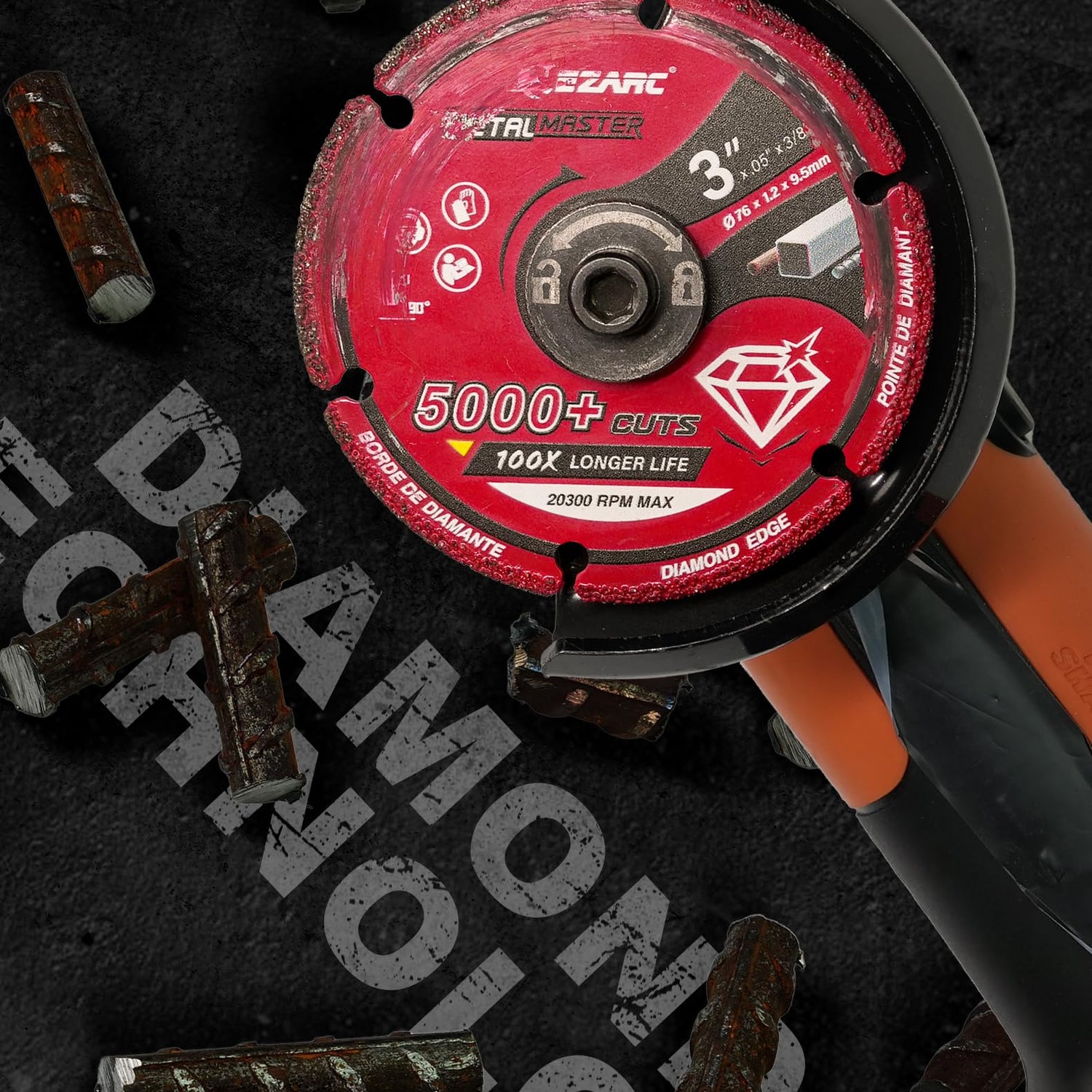 EZARC Diamond Cutting Wheel 3 x 3/8 Inch for Metal, Cut Off Wheel with 5000+ Cuts on Rebar, Steel, Iron and INOX EZARC