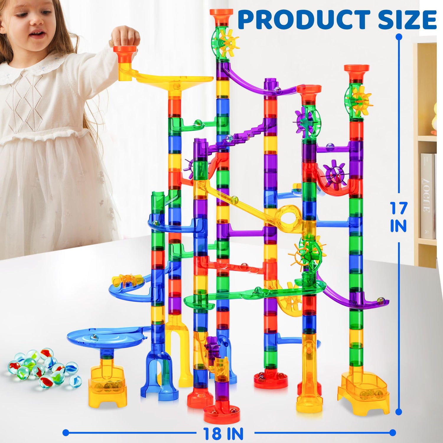 JOYIN 170Pcs Marble Run Premium Toy Set, Construction Building Blocks Toys, STEM Educational Building Block Toy(120 Plastic Pieces + 50 Glass JOYIN