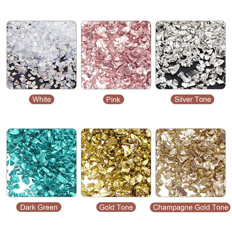 uxcell 6 Colors Crushed Glass Chips, 1-4mm Irregular Glitter Metallic Glass for Craft DIY Vase Epoxy Resin Decoration 28g Gold Tone Bright Color uxcell