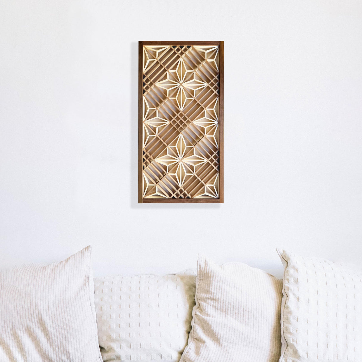 Hinoki Woodworks Kumiko DIY Kit Kakuasa-no-ha Pattern. Ready to Assemble Project with 154 Wood Pieces | Japanese Woodworking craftmanship | Wall Art Hinoki Woodworks