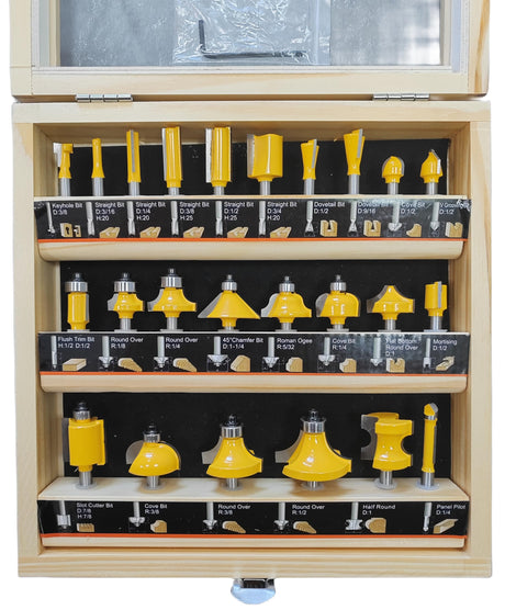 APRW Router Bit Set,24pcs Tungsten Carbide Router Bits 1/4 Shank,Router Bits for Woodworking,for DIY,Beginners and Professional,Available for Solid APRW