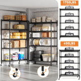 REIBII Wire Shelving Rack with Wheels Storage Shelves with Wheels 73.6" H Metal Shelving Unit Load 1750LBS Adjustable 5 Tier Metal Shelves for REIBII