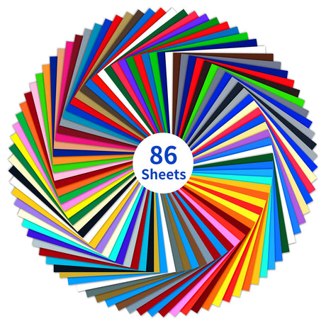 IModeur Permanent Adhesive Vinyl Bundle - 86 Pack Vinyl Sheets (12”x12”, Glossy, Matte, Metallic) for Most Cutting Machines and Party Decoration, IModeur