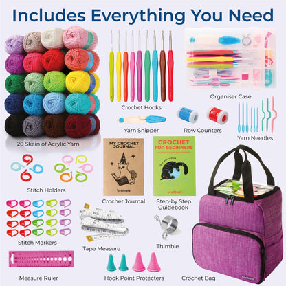 Craftwiz Ultimate Beginner Crochet Kit for Adults and Kids - Learn to Crochet with Complete Crochet Starter Kit - Perfect Crocheting Kit for