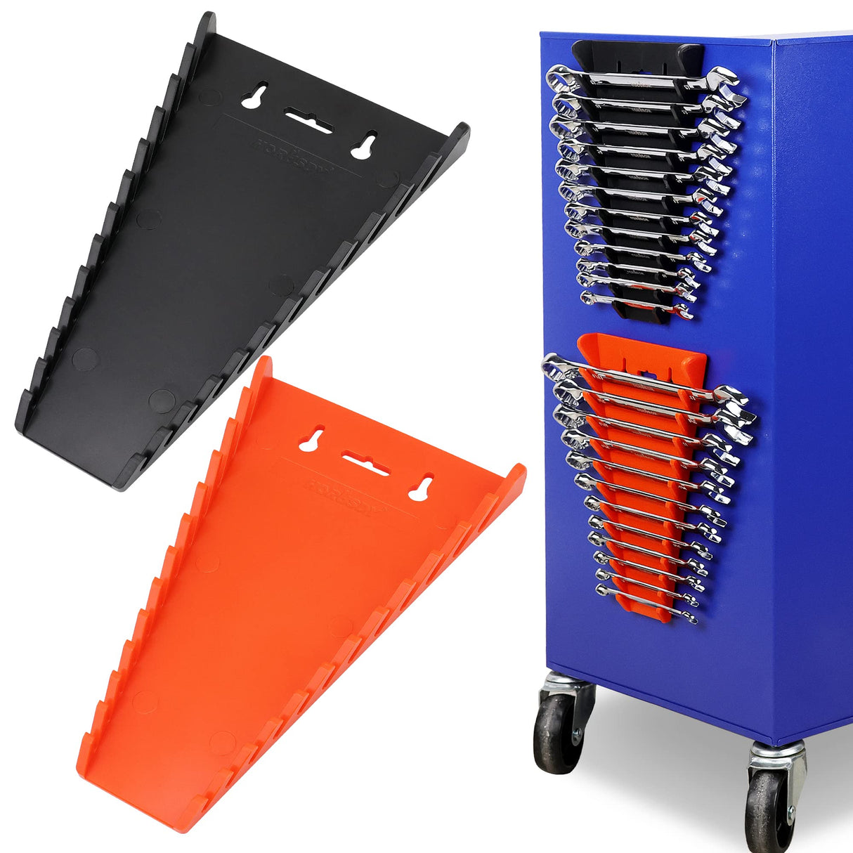 HORUSDY Magnetic Wrench Organizer, 2-Pack Magnetic Wrench Holder, SAE(1/4" - 1/16") and Metric(6mm-24mm) HORUSDY