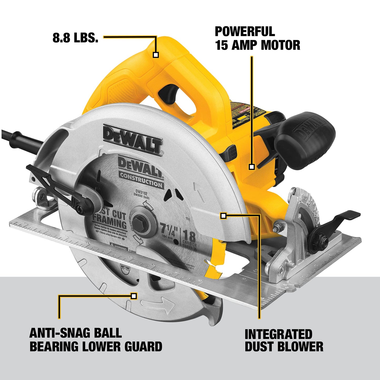 DEWALT 7-1/4-Inch Circular Saw, Lightweight, Corded (DWE575) - WoodArtSupply