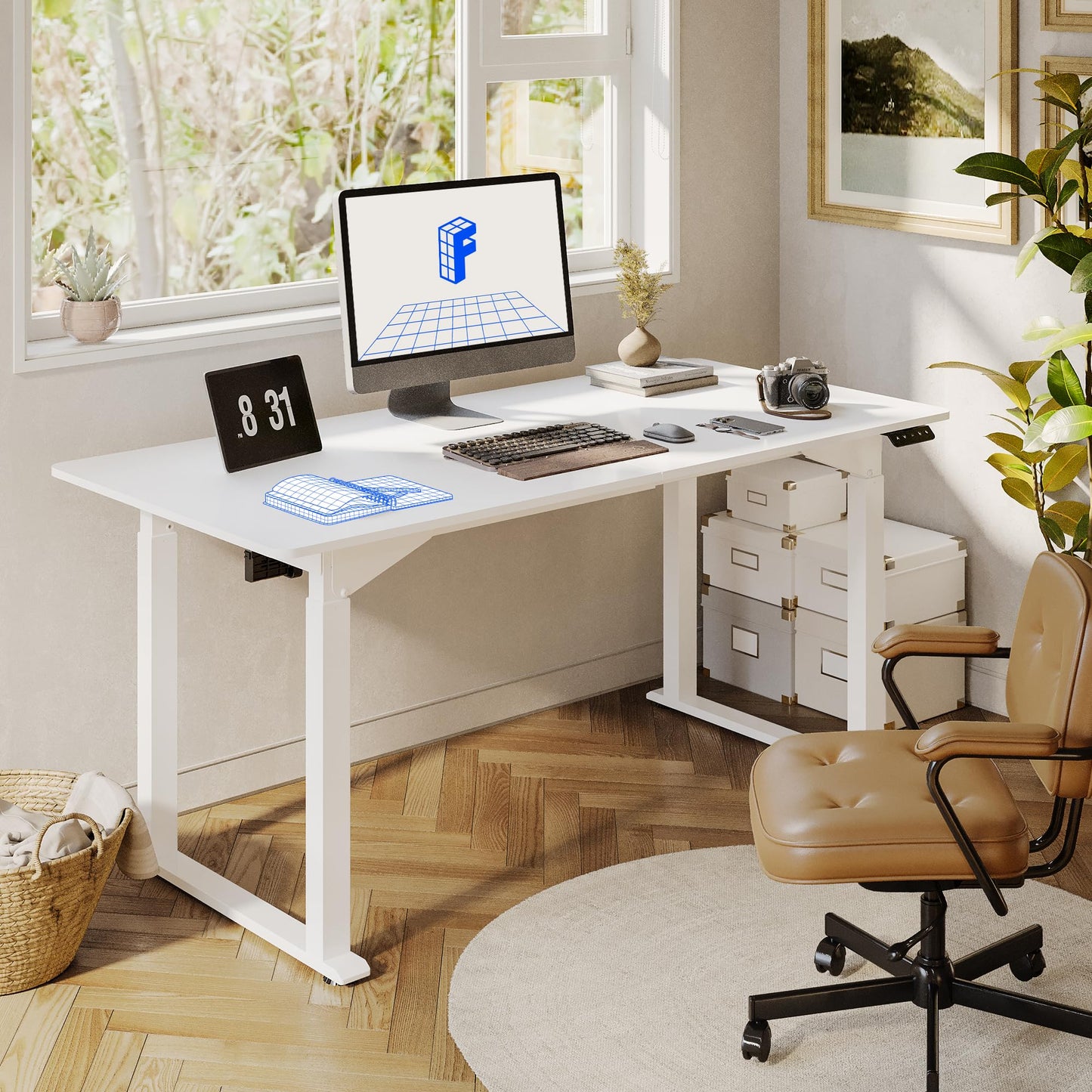FLEXISPOT Dual Motors 4 Legs Standing Desk 63x30 Inch Adjustable Height Desk with Splice Board Home Office Computer Workstation Electric Sit Stand up