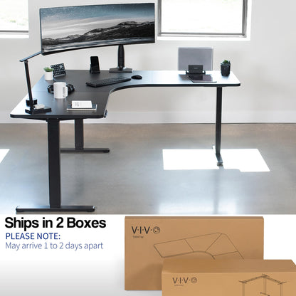 VIVO Electric Height Adjustable 71 x 71 inch Curved Corner Stand Up Desk, Black Table Top, Black Frame, Memory Controller, L-Shaped Workstation, E3C