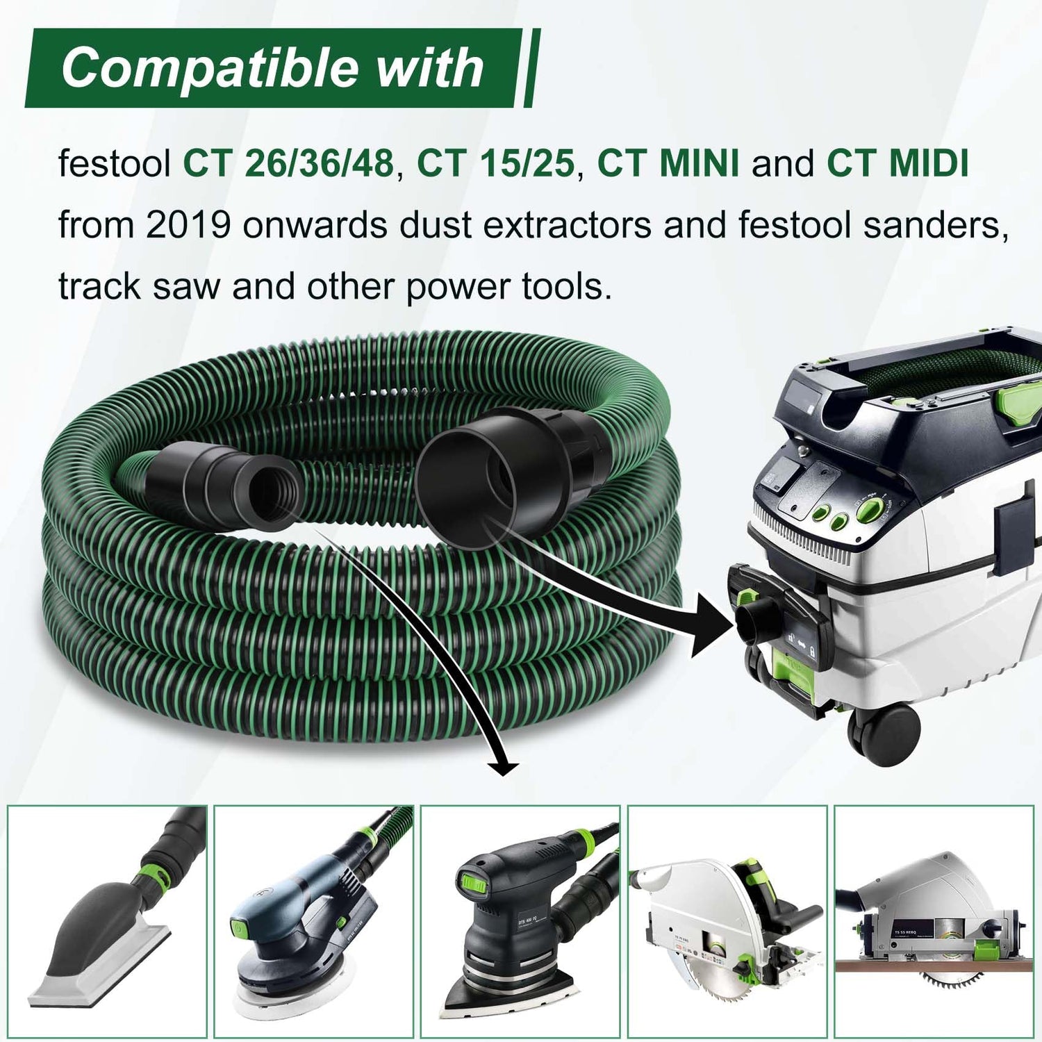 Dust Extractor Hose for Festool Vacuum Suction Hose D27/32x5m, Compatible with festool CT 26/36/48 CT 15/25 CT MINI and CT MIDI from 2019 onwards Feikeer